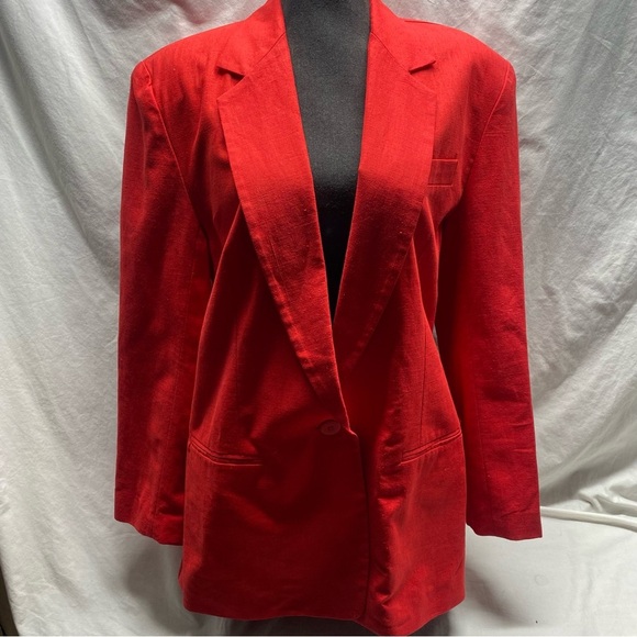 Vtg 80s 90s Red Linen Blazer Oversized Boyfriend 31" Long Jacket Power Suit Chic - Picture 4 of 8